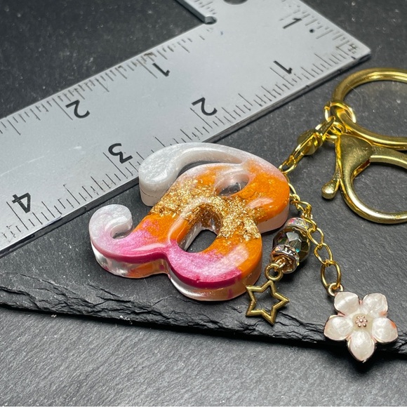 Custom Orange, Pink and Gold Letter “B” Keychain Accessory - Picture 3 of 6